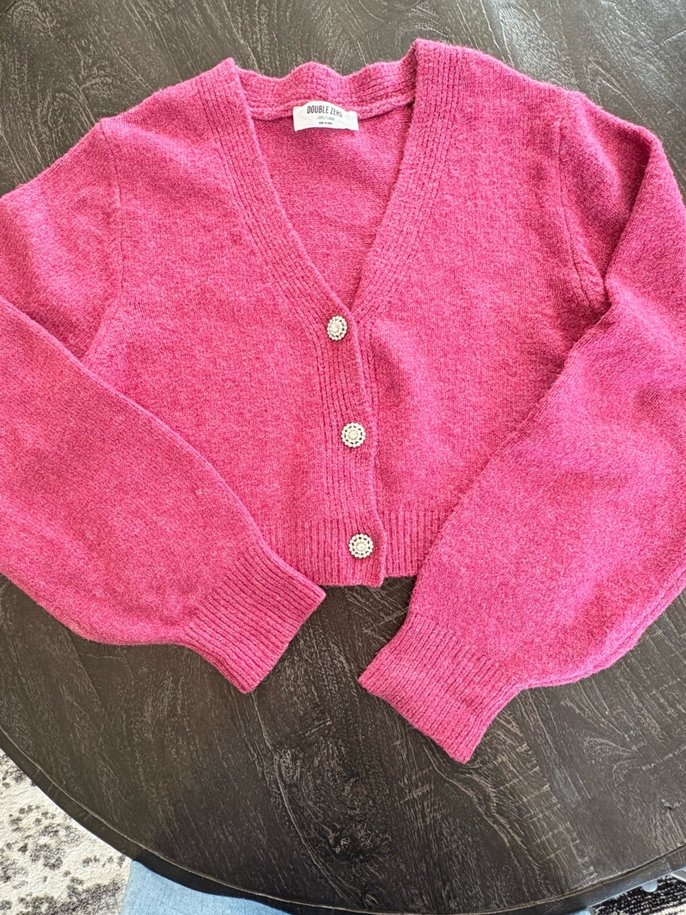 Double Zero Hot Pink V-Neck Cropped Cardigan with Decorative Buttons